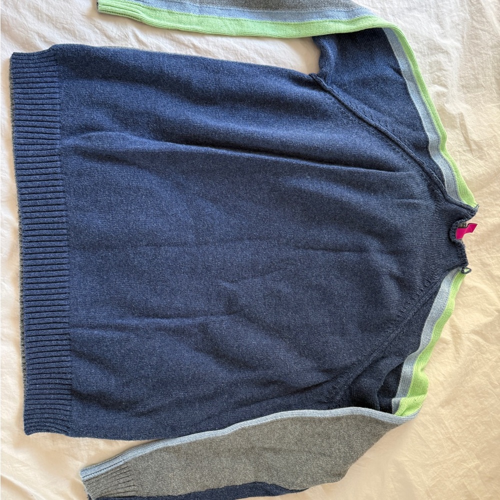 Women’s Crewneck Sweater in Navy with Green and Gray Accents